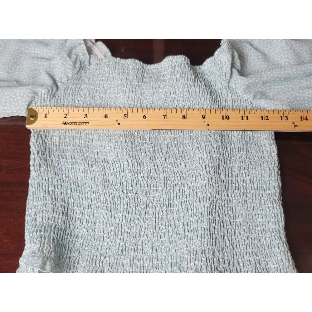 Harper & Me Cropped‎ Top Square Neck 3/4 Sleeve Blue Smocked Women's Size 12